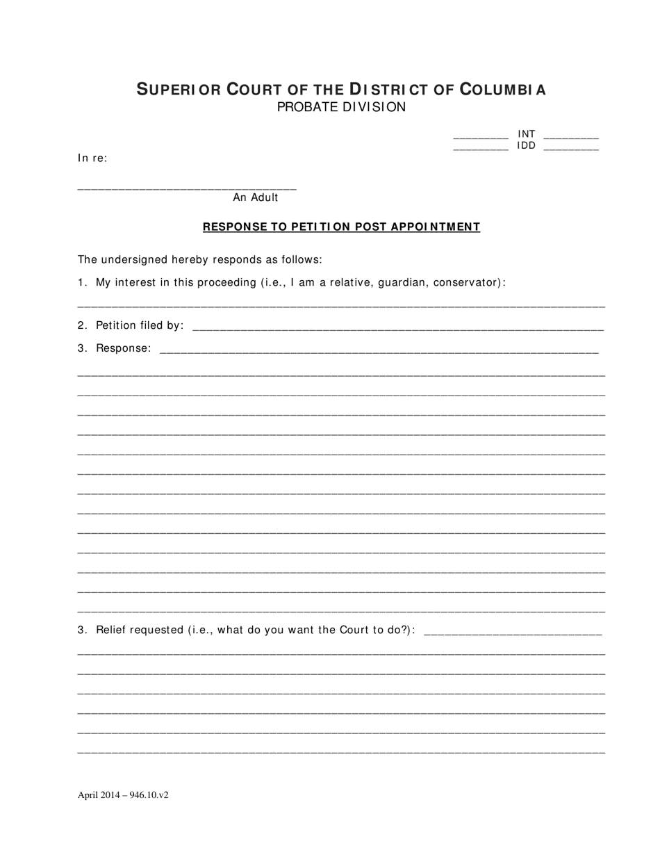 Response to Petition Post Appointment and Order - Washington, D.C., Page 1