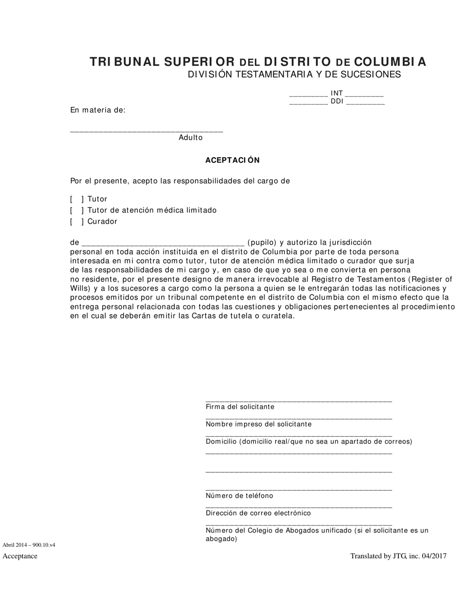 Aceptacion - Washington, D.C. (Spanish), Page 1