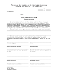 Document preview: Solicitud De Notificacion - Washington, D.C. (Spanish)