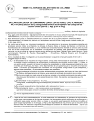 Formulario CA114 Declaracion Jurada De Conformidad Con La Ley De Auxilio Civil Al Personal Militar (2003) - Washington, D.C. (Spanish)