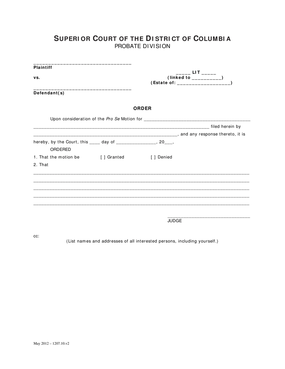 Pro Se Motion and Order (Lit) - Washington, D.C., Page 4