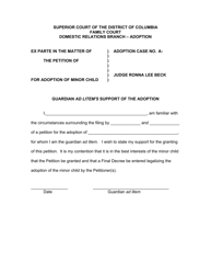 Document preview: Guardian Ad Litem's Support of the Adoption - Washington, D.C.