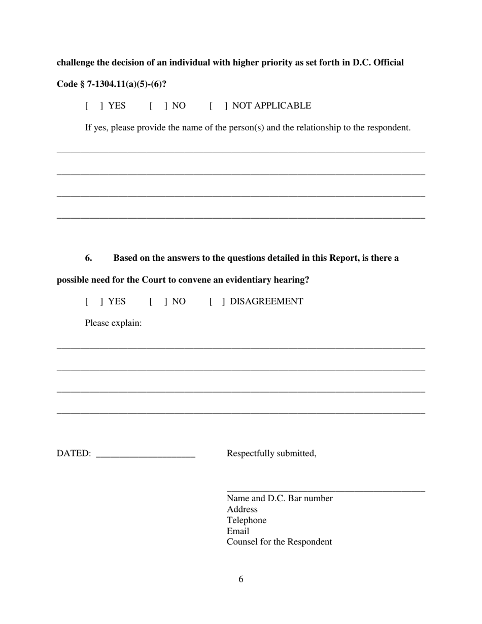 Respondents Report to the Court on Informed Consent for Voluntary Commitment - Washington, D.C., Page 6