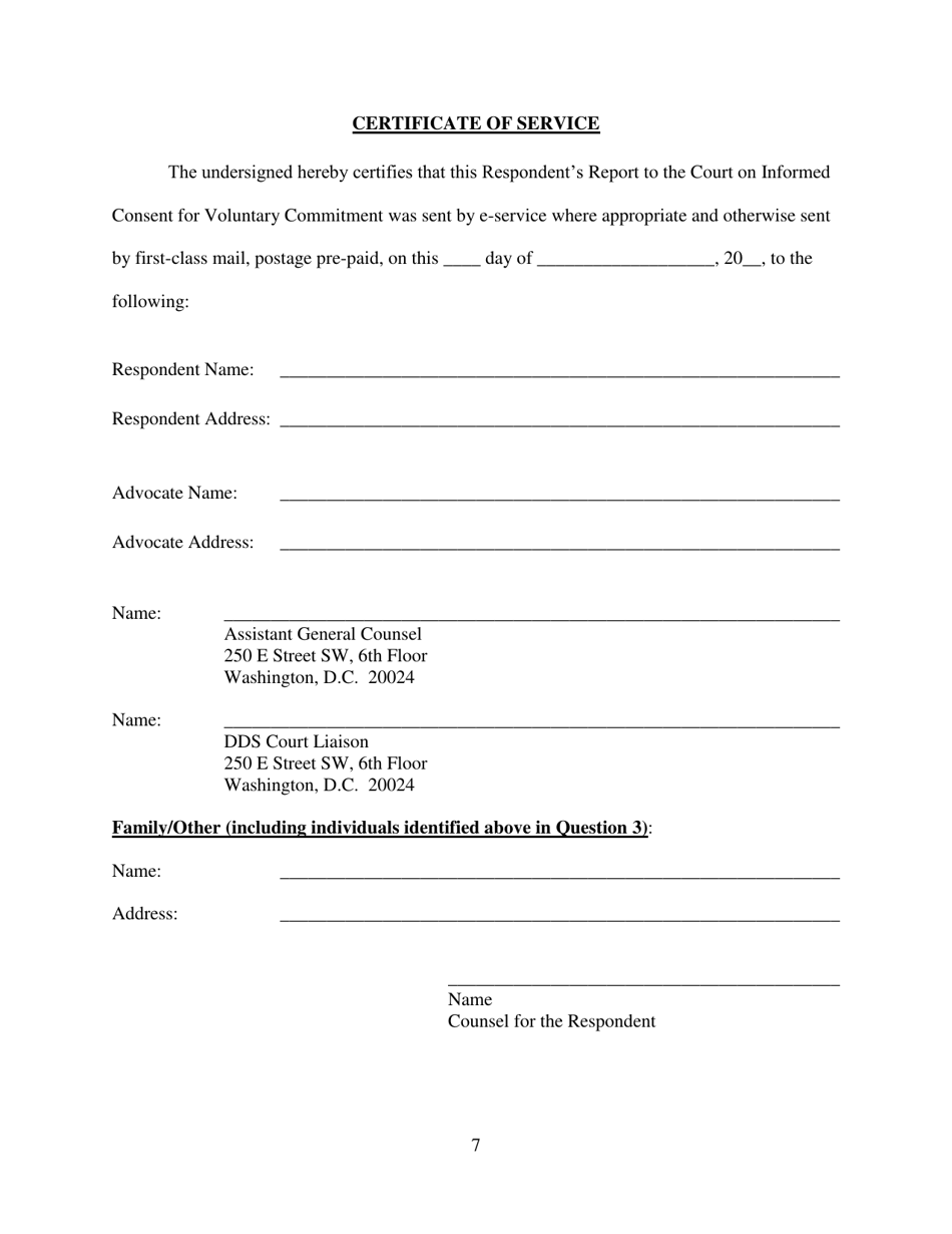 Respondents Report to the Court on Informed Consent for Voluntary Commitment - Washington, D.C., Page 7
