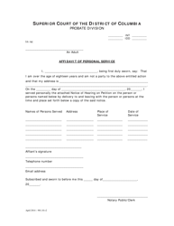 Document preview: Affidavit of Personal Service - Washington, D.C.