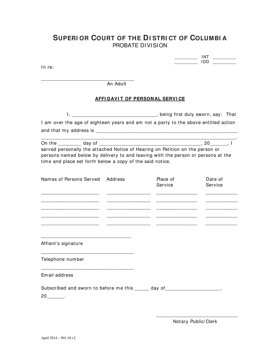 Affidavit of Personal Service - Washington, D.C., Page 1