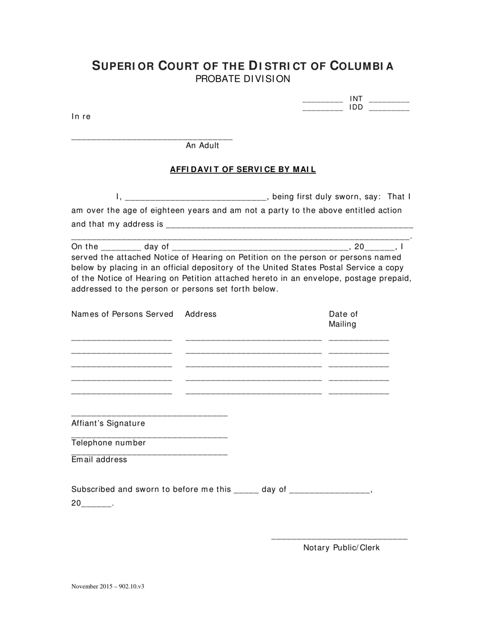 Affidavit of Service by Mail - Washington, D.C., Page 1