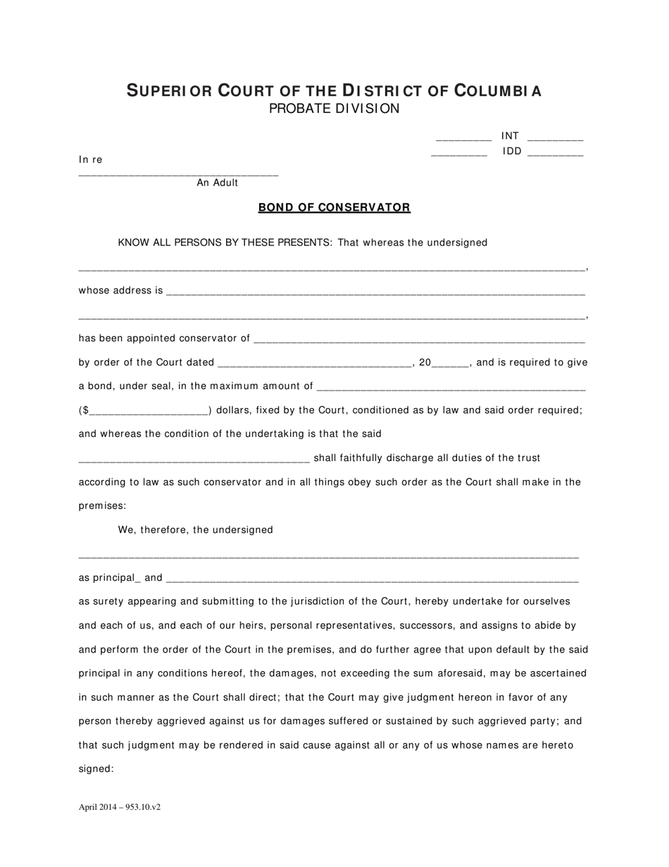 Bond of Conservator - Washington, D.C., Page 1