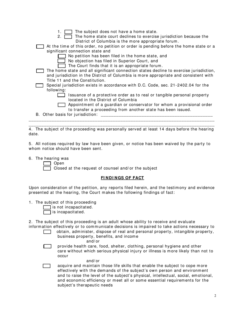 Findings of Fact, Conclusions of Law and Order - Washington, D.C., Page 2