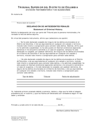 Declaracion De Antecedentes Penales - Washington, D.C. (Spanish)