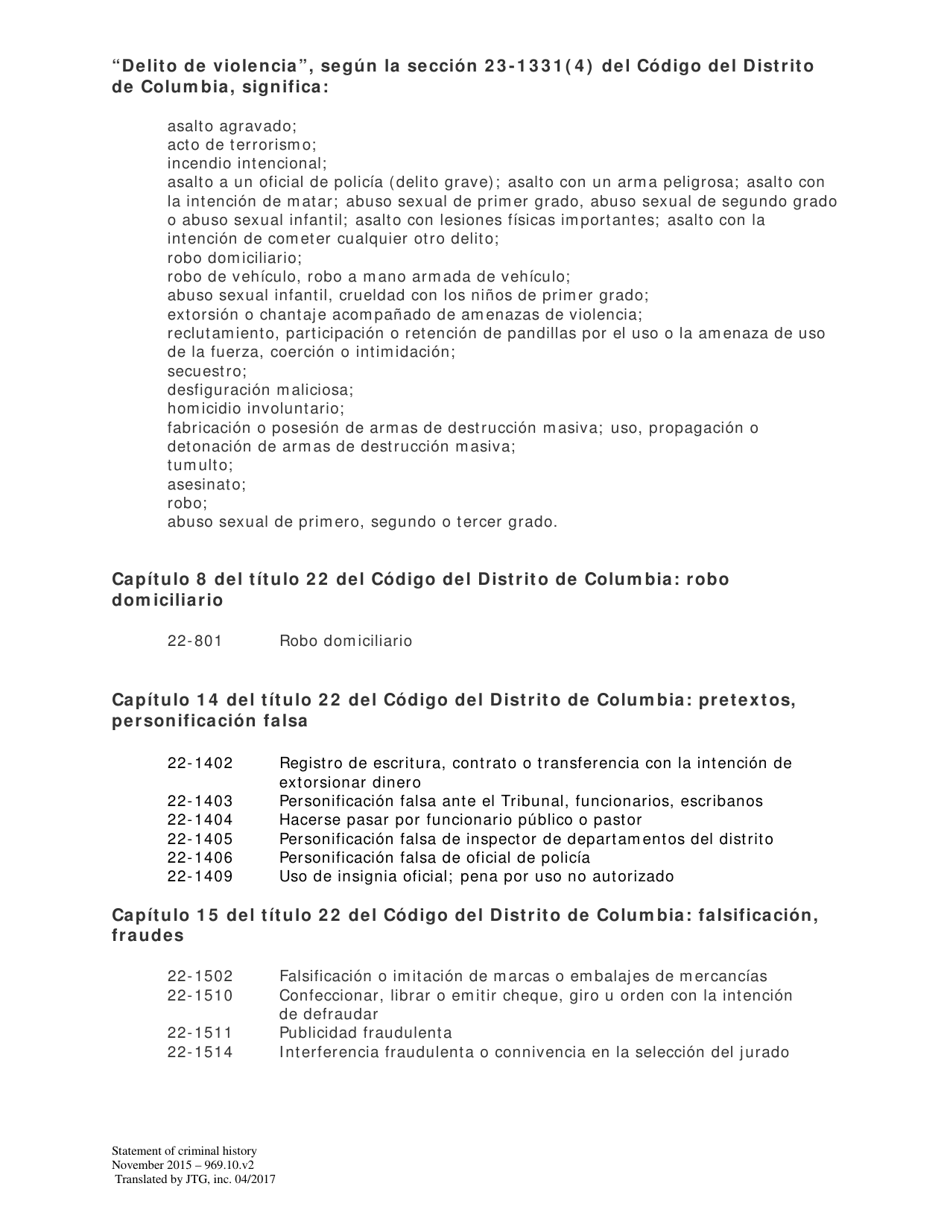 Declaracion De Antecedentes Penales - Washington, D.C. (Spanish), Page 6