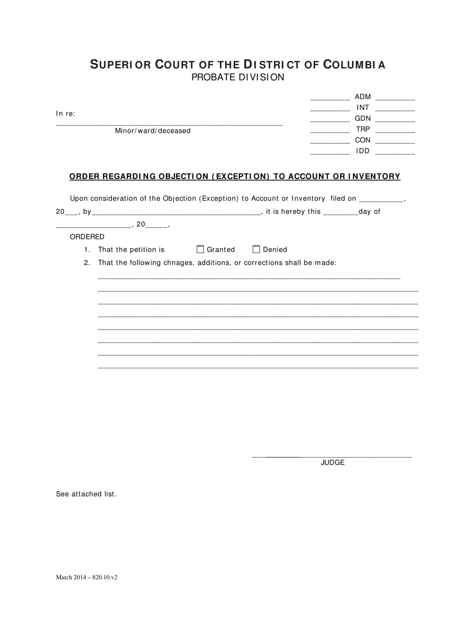 Objection (Exception) to Account or Inventory and Order - Washington, D.C., Page 3