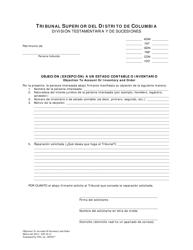 Document preview: Objecion (Excepcion) a Un Estado Contable O Inventario Y Orden - Washington, D.C. (Spanish)