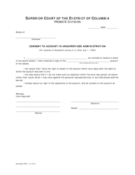 Document preview: Consent to Account in Unsupervised Administration (For Estates of Decedents Dying on or After July 1, 1995) - Washington, D.C.