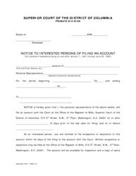 Document preview: Notice to Interested Persons of Filing an Account (For Estates of Decedents Dying on and After January 1, 1981 Through June 30, 1995) - Washington, D.C.