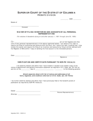 Document preview: Waiver of Filing Inventories and Accounts by All Personal Representatives (For Estates of Decedents Dying on and After January 1, 1981 Through June 30, 1995) - Washington, D.C.