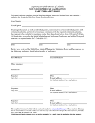 Document preview: Multi-Door Medical Malpractice Early Mediation Form - Washington, D.C.