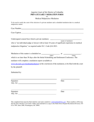 Document preview: Private Early Mediation Form for Medical Malpractice Mediation - Washington, D.C.
