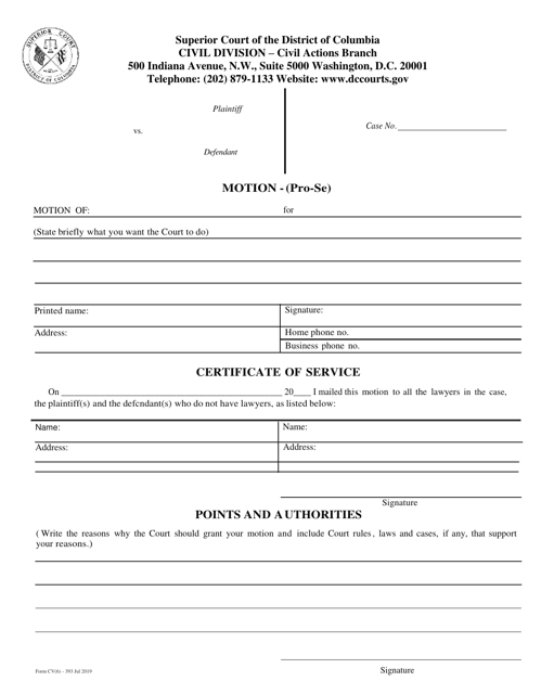 Form CV(6)-393 Motion (Pro Se) - Washington, D.C.