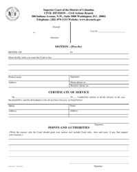 Form CV(6)-393 Motion (Pro Se) - Washington, D.C.