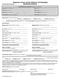 Document preview: Form MB-596 Marriage License Application - Washington, D.C.