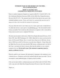 Document preview: Medical Malpractice Confidential Mediation Statement - Washington, D.C.