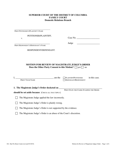 Motion for Review of Magistrate Judge's Order - Washington, D.C. Download Pdf