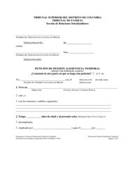 Document preview: Peticion De Pension Alimenticia Temporal - Washington, D.C. (Spanish)