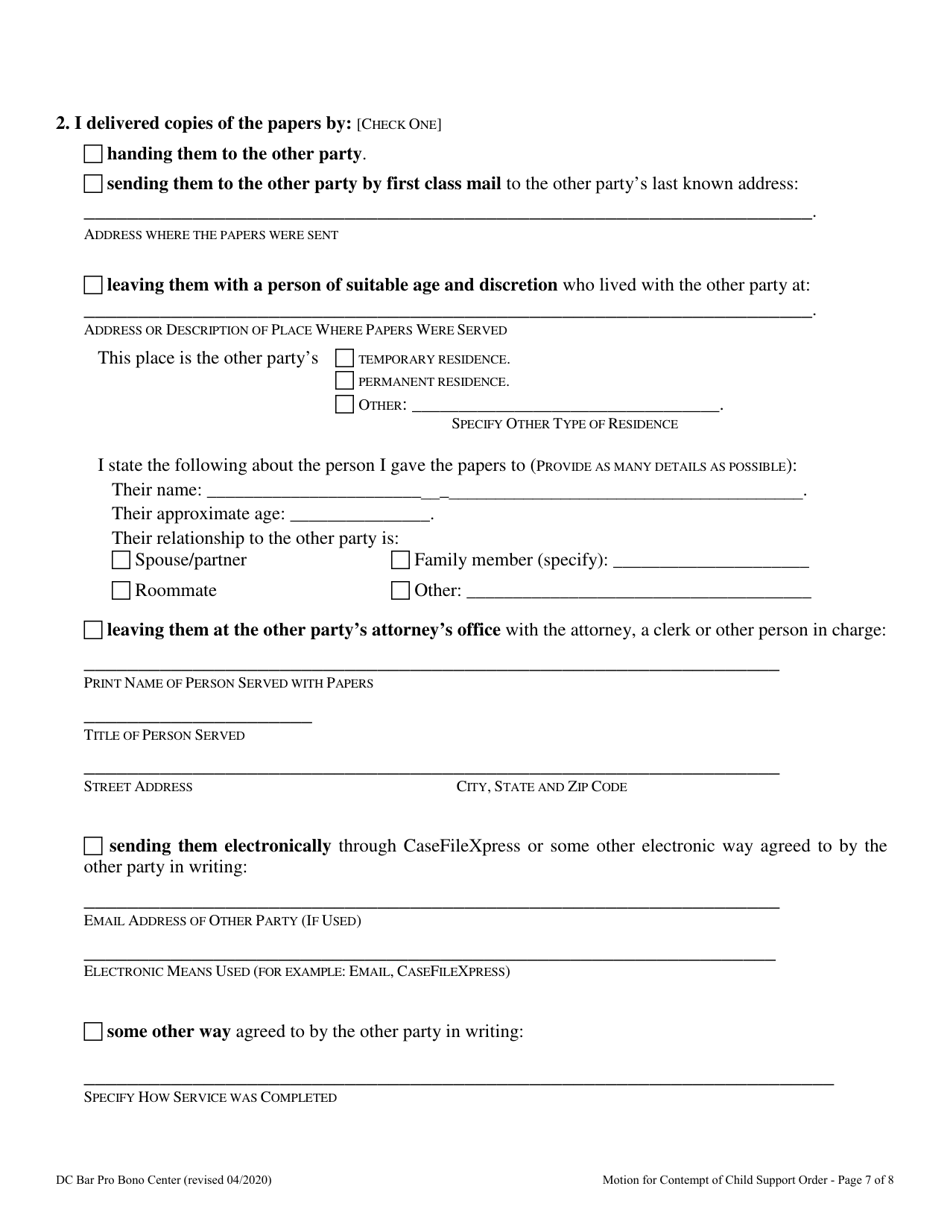 Motion for Contempt of Child Support Order - Washington, D.C., Page 7