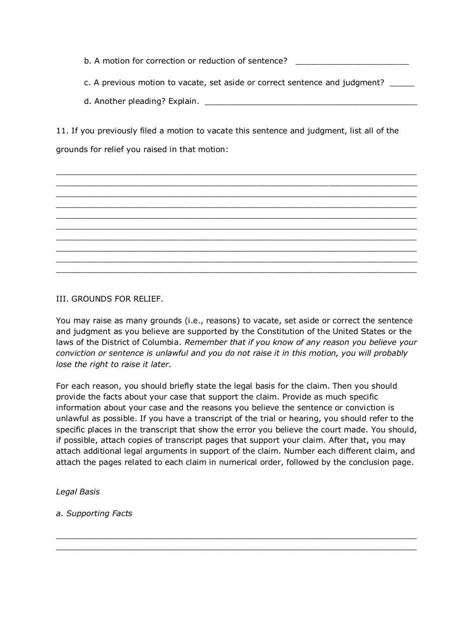 Motion to Vacate, Set Aside or Correct Sentence and Judgment Pursuant to D.c. Code 23-110 - Washington, D.C., Page 3