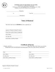 Document preview: Form CV-3142 Notice of Dismissal - Washington, D.C.