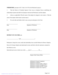 Petition for Adoption Decree for Foreign Adoption - Washington, D.C., Page 2