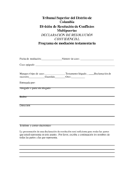Declaracion De Resolucion Confidencial - Programa De Mediacion Testamentaria - Washington, D.C. (Spanish)