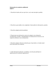 Declaracion De Resolucion Confidencial - Programa De Mediacion Testamentaria - Washington, D.C. (Spanish), Page 2