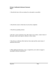 Confidential Settlement Statement - Probate Mediation Program - Washington, D.C., Page 2