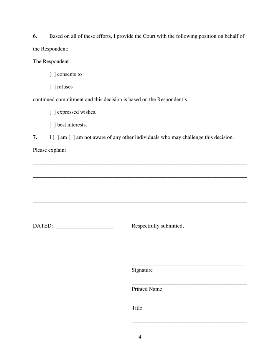Substitute Decision Makers Report Regarding Continued Voluntary Commitment - Washington, D.C., Page 4