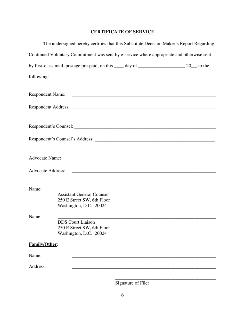 Substitute Decision Makers Report Regarding Continued Voluntary Commitment - Washington, D.C., Page 6