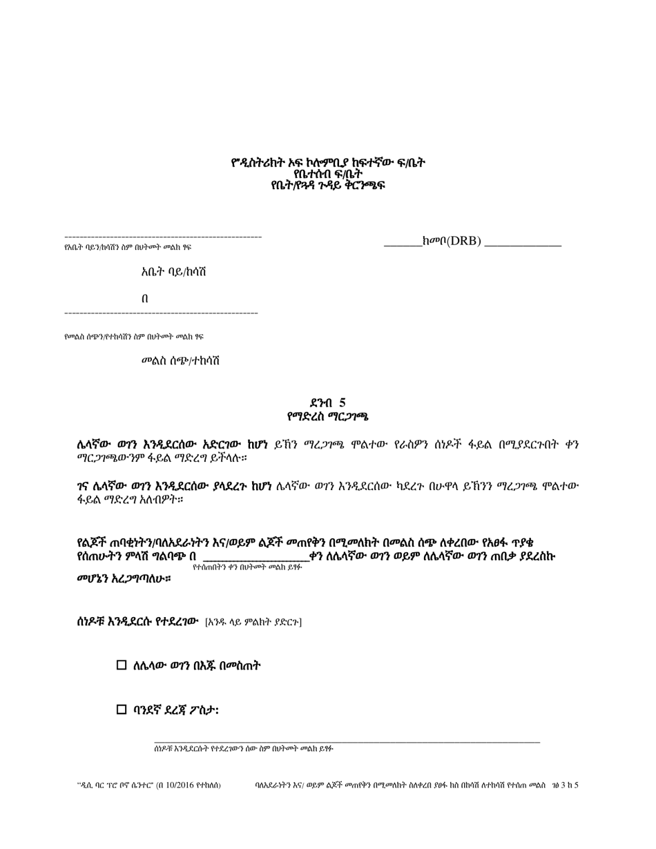 Reply to Counterclaim for Custody and / or Access to Children - Washington, D.C. (Amharic), Page 3