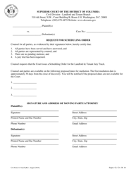 Document preview: Form CA113 L&T Request for Scheduling Order - Washington, D.C.