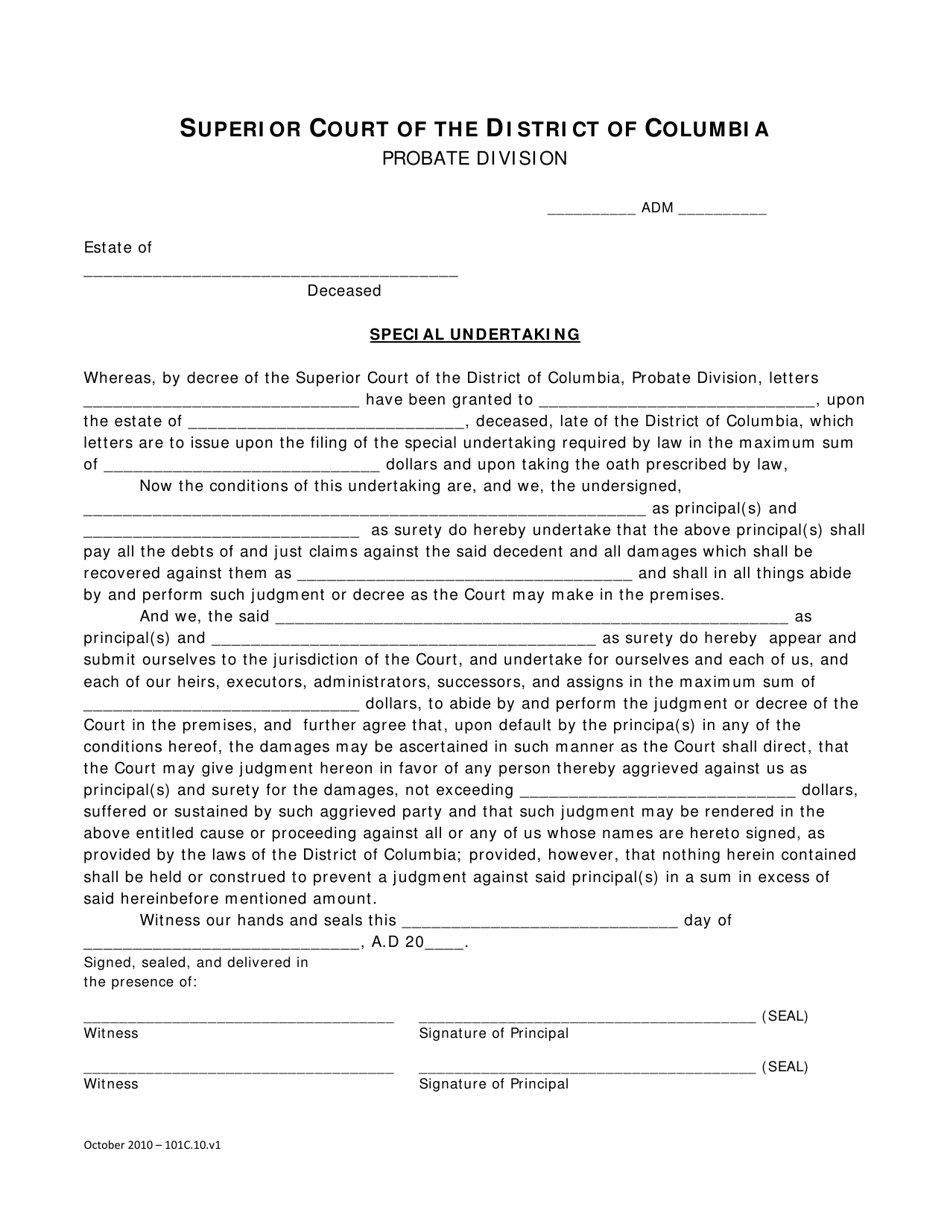 Special Undertaking - Washington, D.C., Page 1