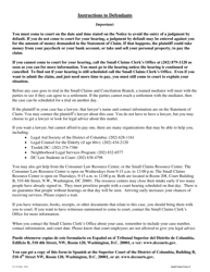Form CV-471 (Small Claims Form 11) Statement of Claim and Notice - Small Claims - Washington, D.C., Page 2