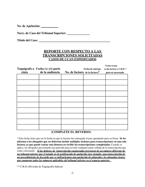 Reporte Con Respecto a Las Transcripciones Solicitadas (Casos De Ccan Expeditados) - Washington, D.C. (Spanish) Download Pdf