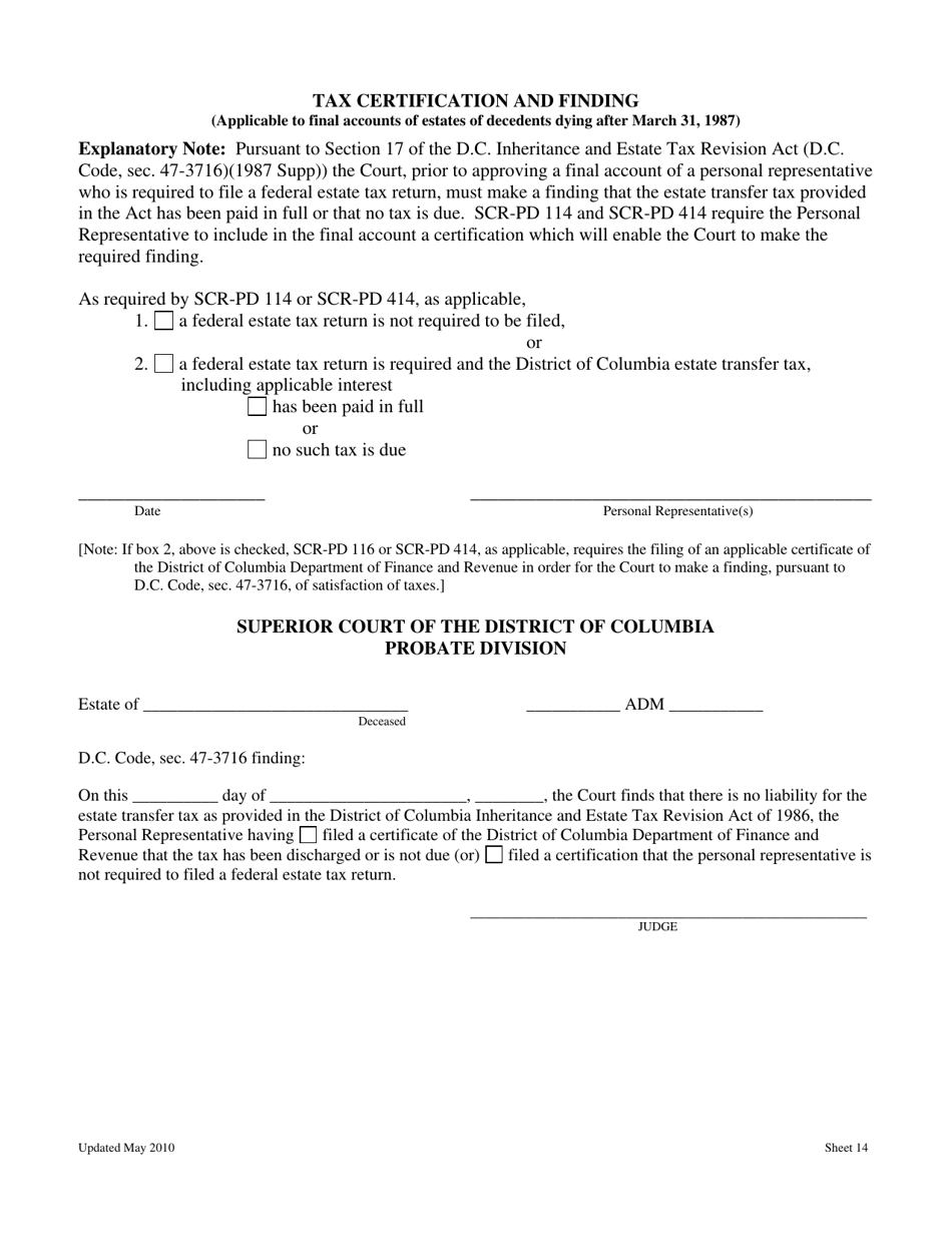 Statement of Account for Estates of Decedents Dying on or After July 1, 1995 - Washington, D.C., Page 16