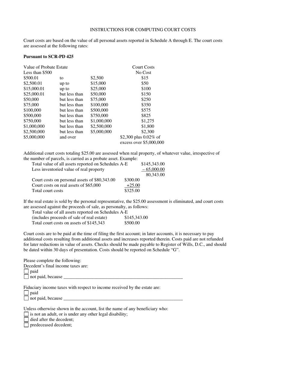 Statement of Account for Estates of Decedents Dying on or After July 1, 1995 - Washington, D.C., Page 2