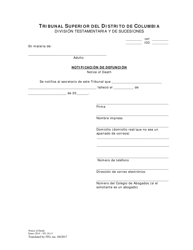 Document preview: Notificacion De Defuncion - Washington, D.C. (Spanish)