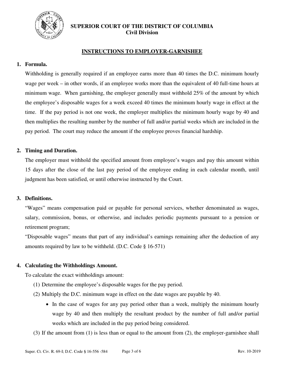 Writ of Attachment on a Judgment (Garnishment of Wages, Earnings, Salary, Commissions, and Pensions) - Washington, D.C., Page 3