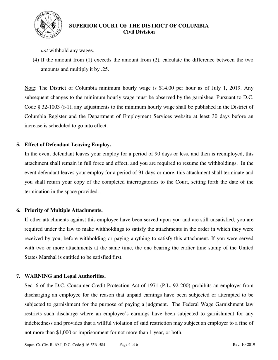 Writ of Attachment on a Judgment (Garnishment of Wages, Earnings, Salary, Commissions, and Pensions) - Washington, D.C., Page 4