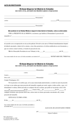 Document preview: Formulario CV-458 Auto De Restitucion - Washington, D.C. (Spanish)