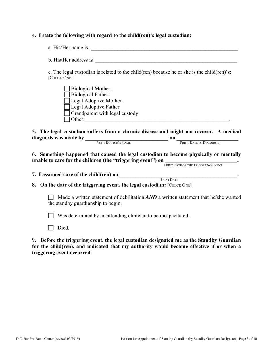 Petition for Appointment of Standby Guardian (By Standby Guardian Designate) - Washington, D.C., Page 3