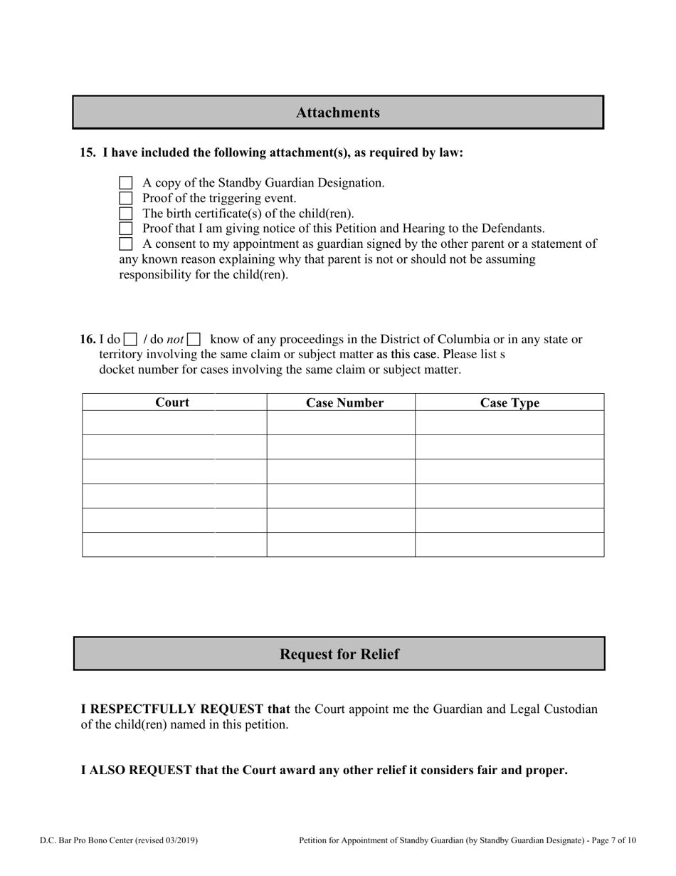 Petition for Appointment of Standby Guardian (By Standby Guardian Designate) - Washington, D.C., Page 7